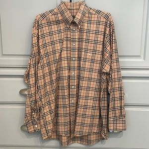 BURBERRY BRIT Plaid Print Long Sleeve Button-Up Top Size: Men Large Women XL